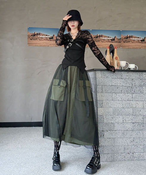 Black Mesh Layered Skirt